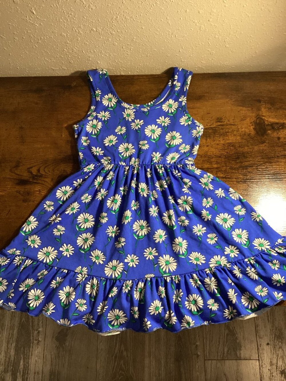 Blue Daisy Floral Sleeveless Ruffle Hem Dress